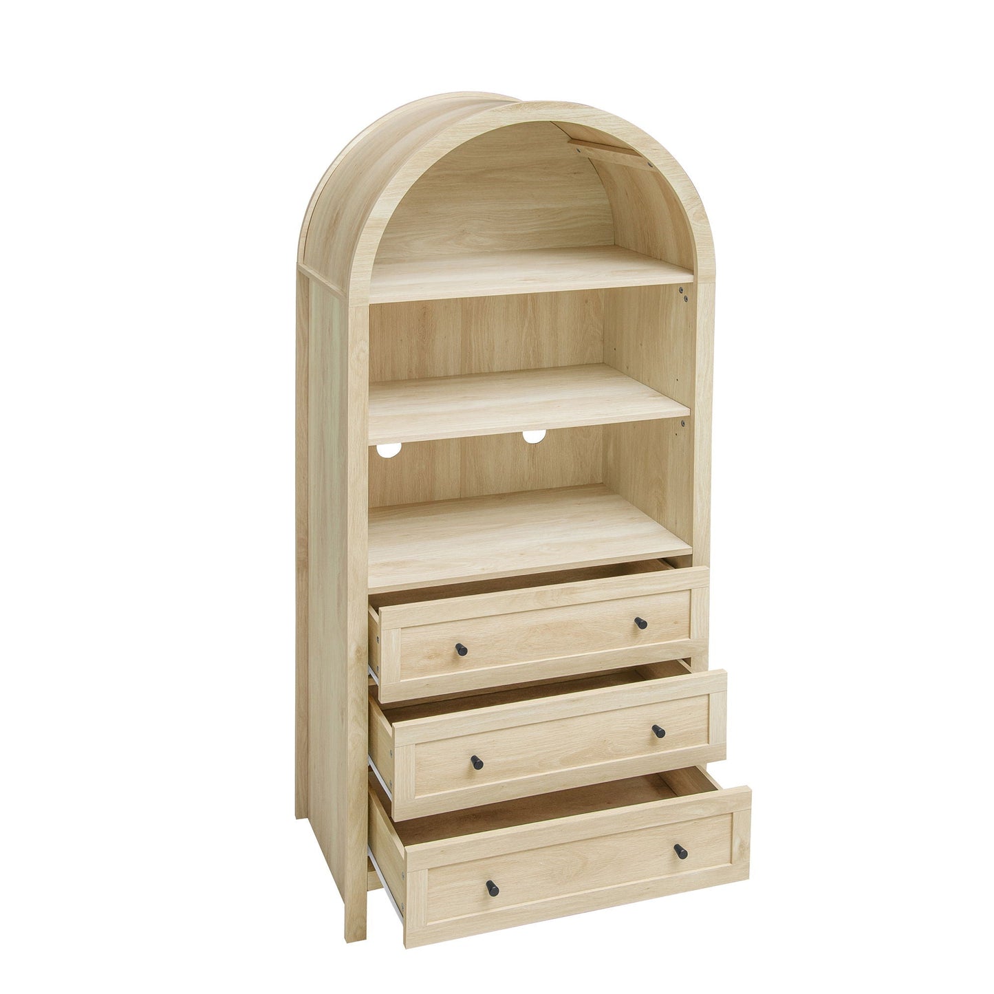 Arched Kitchen Pantry, Modern Farmhouse Wood Kitchen Storage Cabinets, Arched Storage Display Cabinet With Adjustable Shelves, Versatile Cupboard For Kitchen, Dining Room, Living Room - Natural