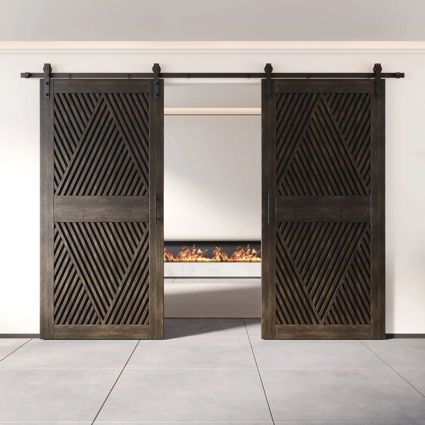Diamond Pattern Double Door Barn Door Kit | Black Barn Door Hardware