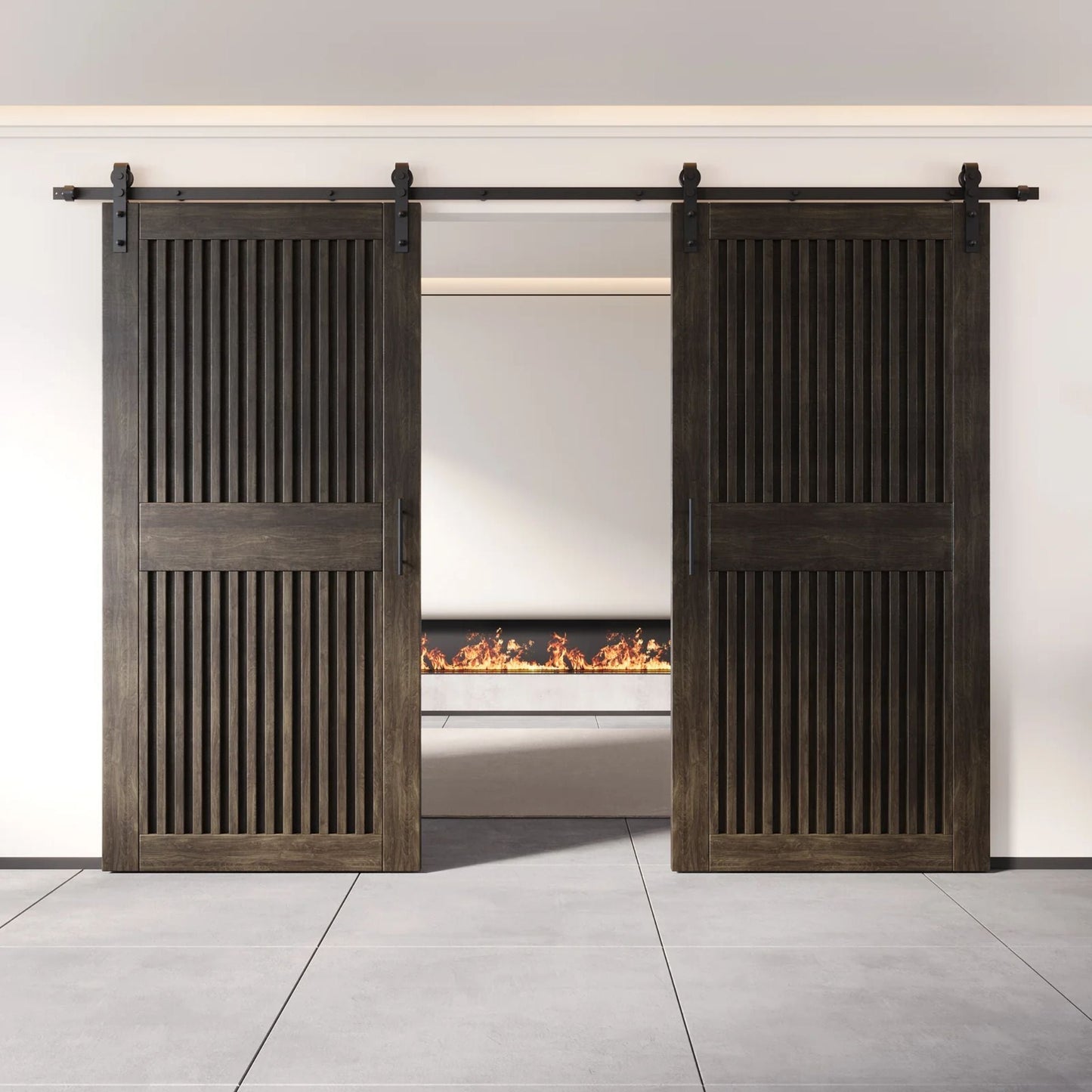 Vertical Slat Double Door Barn Door Kit | Black Barn Door Hardware