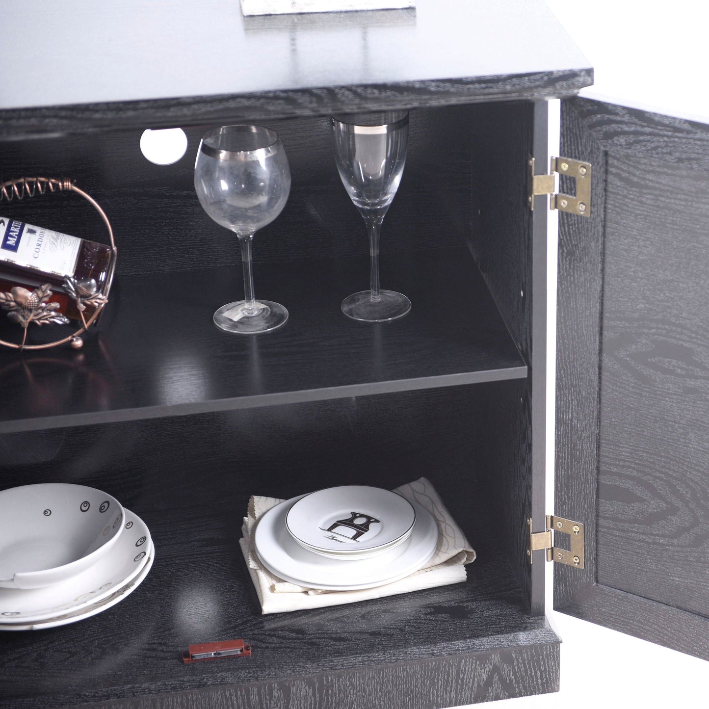 Sideboard Cabinet With Mirrored Doors, Adjustable Shelf, Metal Handles
