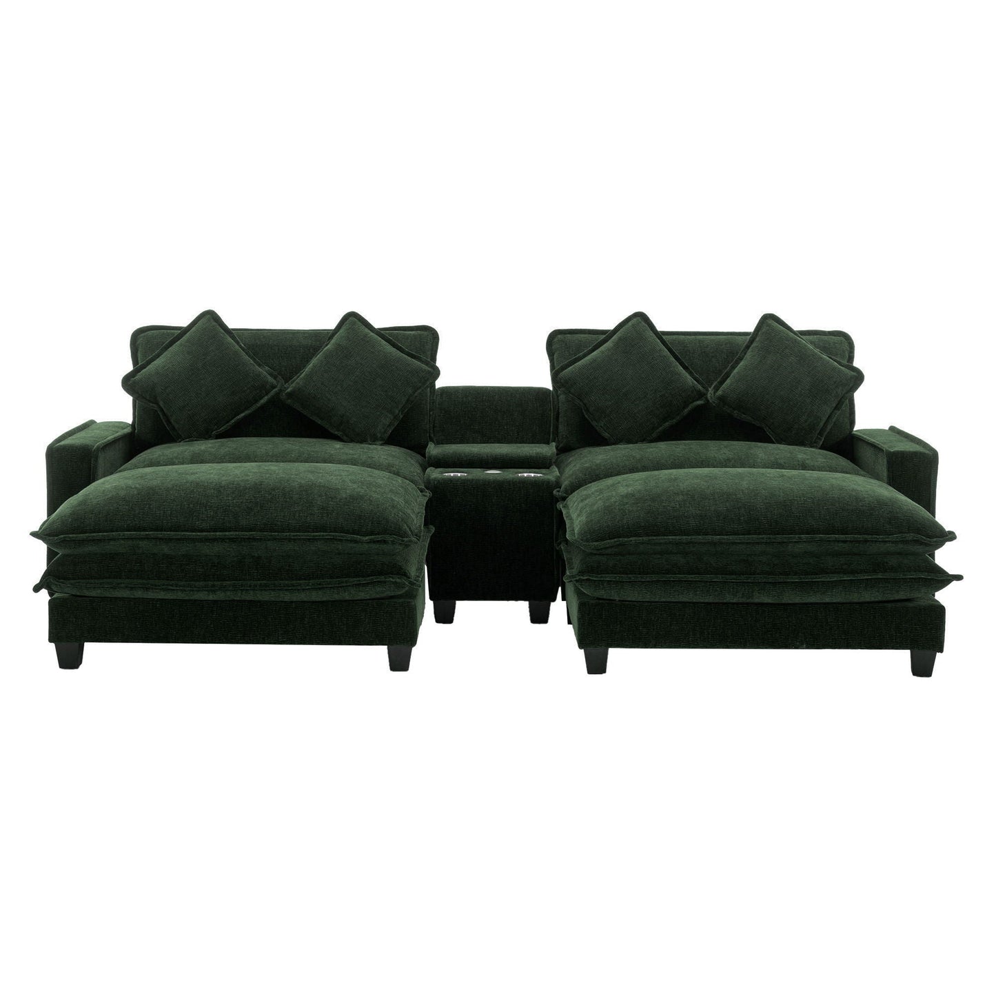 Sectional Sofa Upholstered Sofa With Two Removable Ottoman, Two USB Ports, Two Cup Holders And Large Storage Box For Living Room