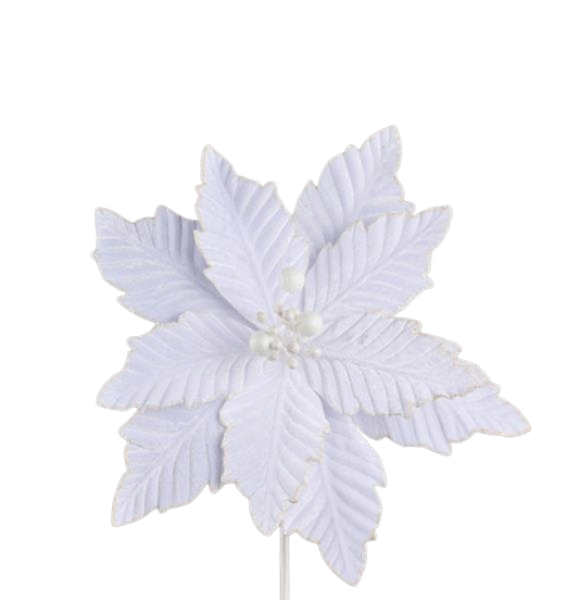 Poinsettia Pick - White - 12 inch Bloom - 10 Inch Stem