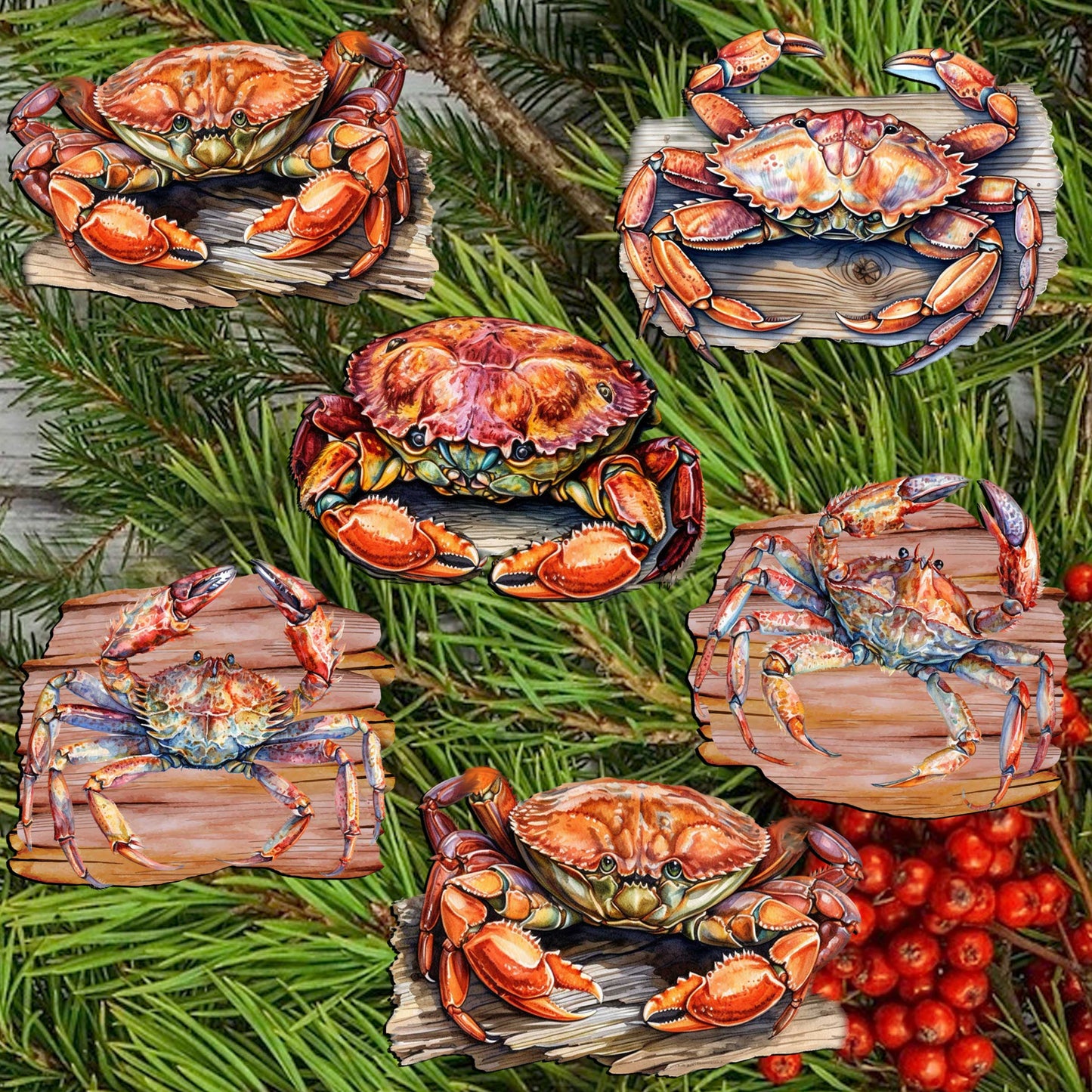 Crabs of the Wild Clip-On Eco Wood Decorative Ornaments Set of 6 by G. Debrekht - Wildlife Decor - 8090121C-S6