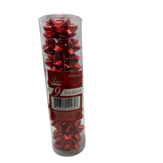 9 Tiny Metallic Bows In A Tube - Red Metallic