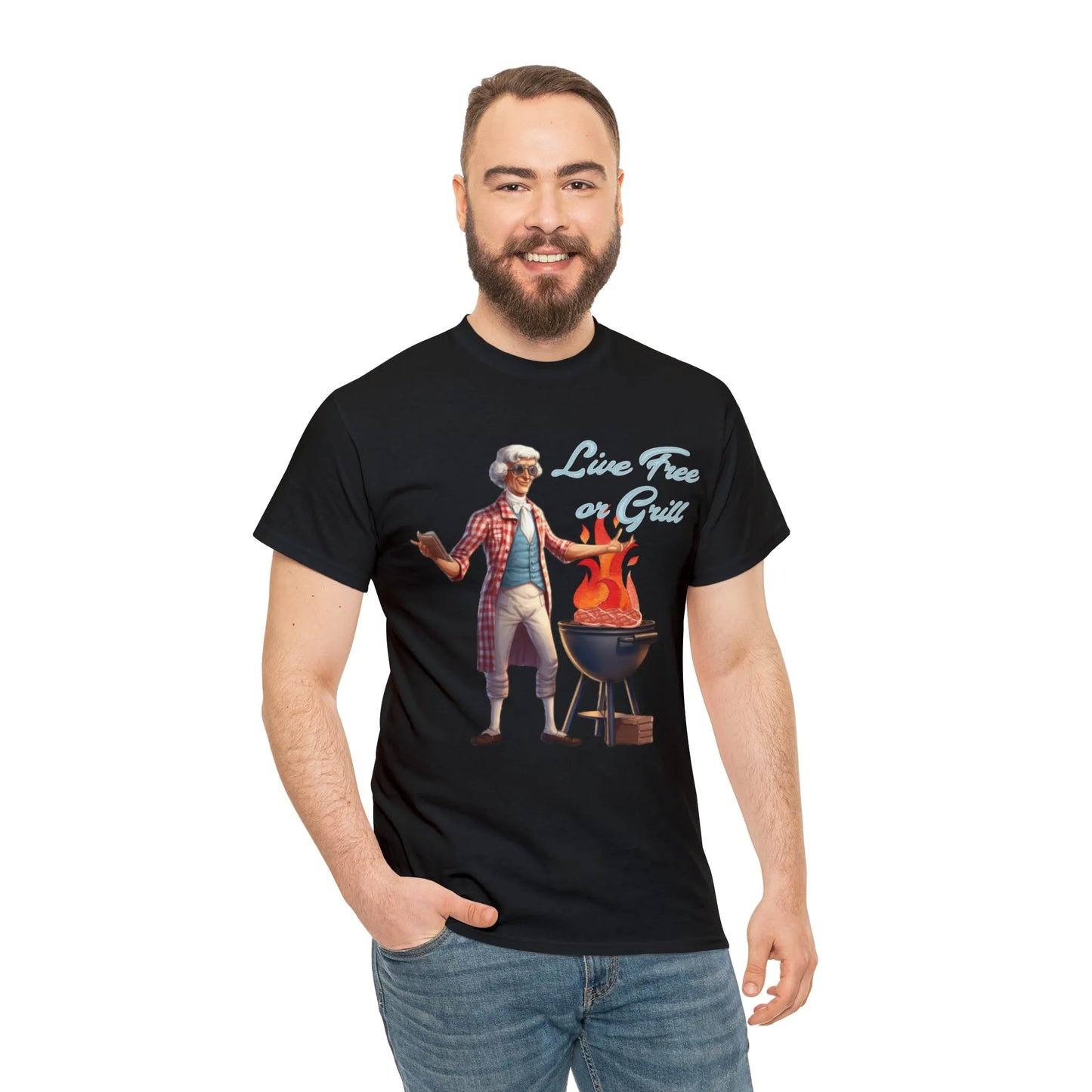 Thomas Jefferson Live Free or Grill Unisex Heavy Cotton Tee