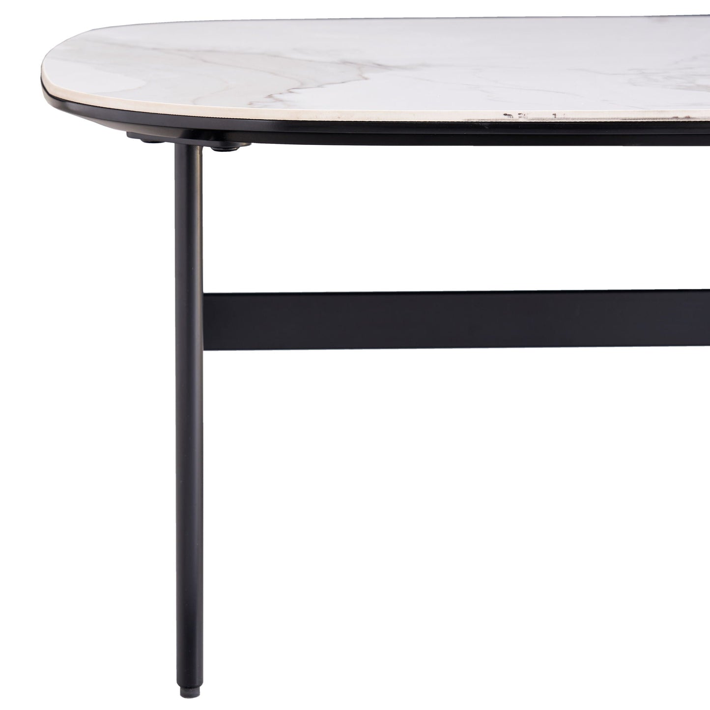 Modern Rectangular Rock Plate Coffee Table Open Space Design Golden Metal Frame Minimalist Living Room Center Table For Lounge Office - Black White