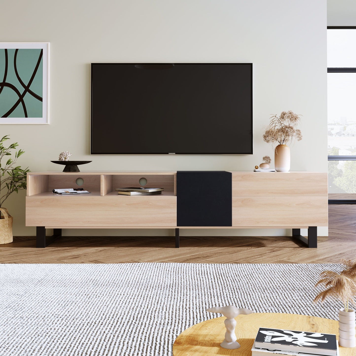 TV Stand for 80" TV With Double Storage Space