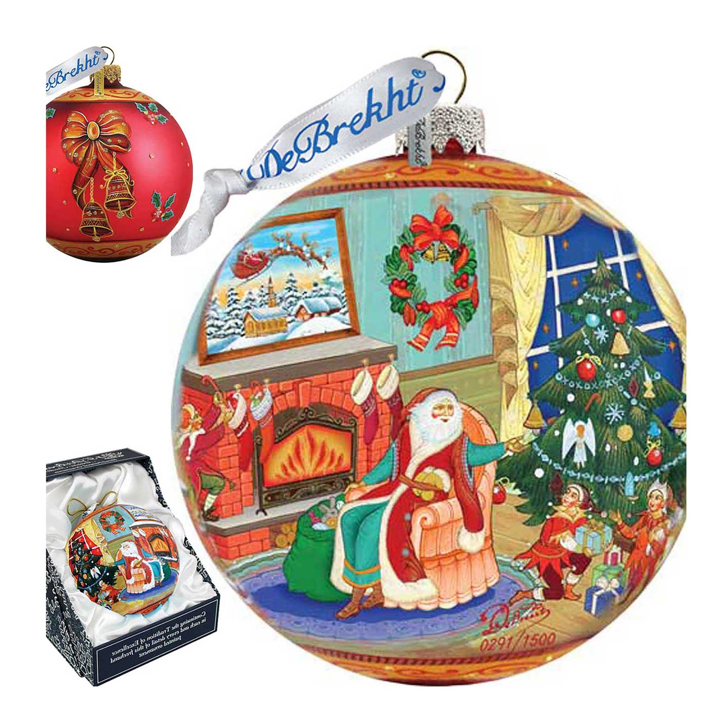 Christmas Eve Ball Glass Ornament Limited Edition by G. DeBrekht - Christmas Santa Snowman Decor - 73846