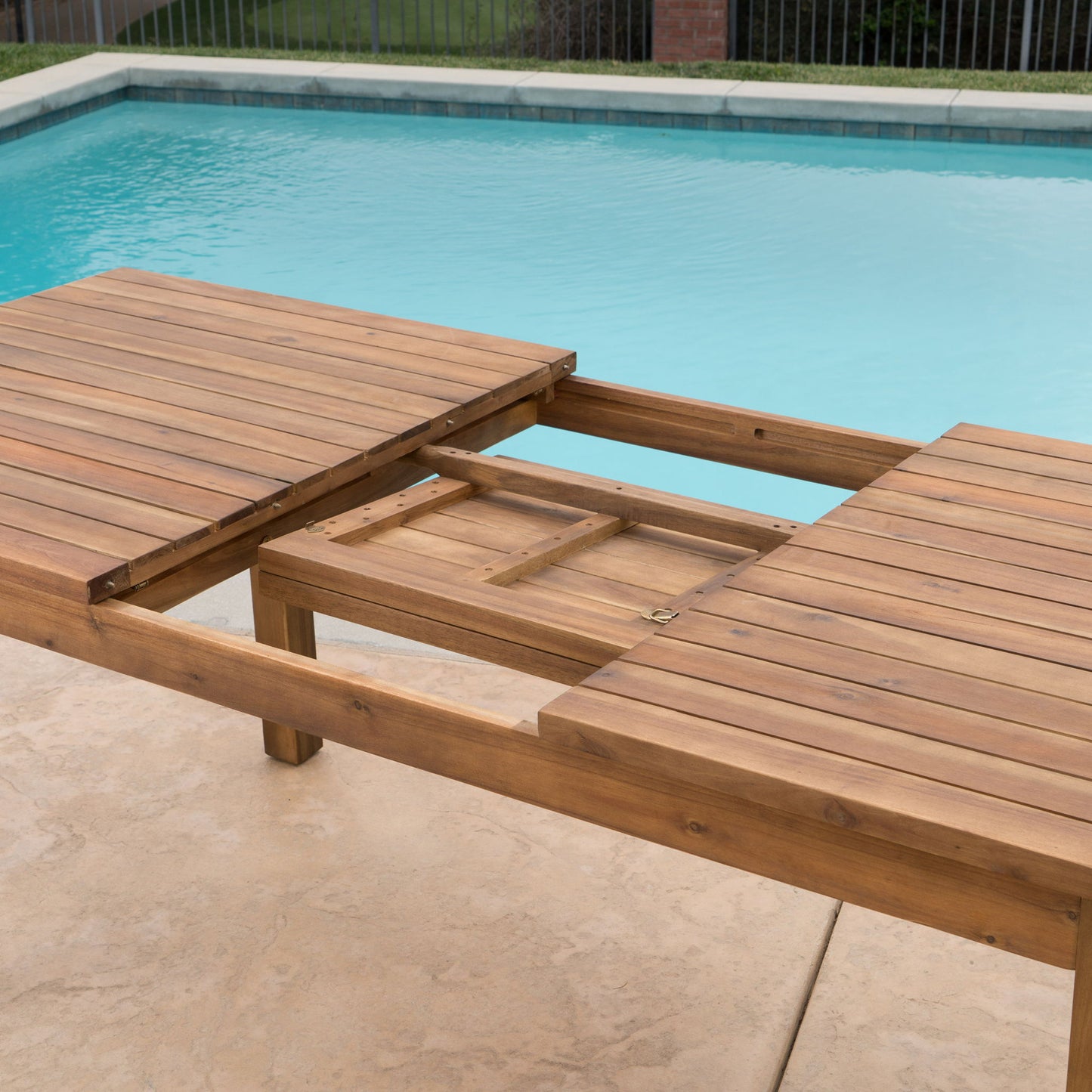 Wilson Expandable Dining Table With Slat Design - Teak Acacia Wood