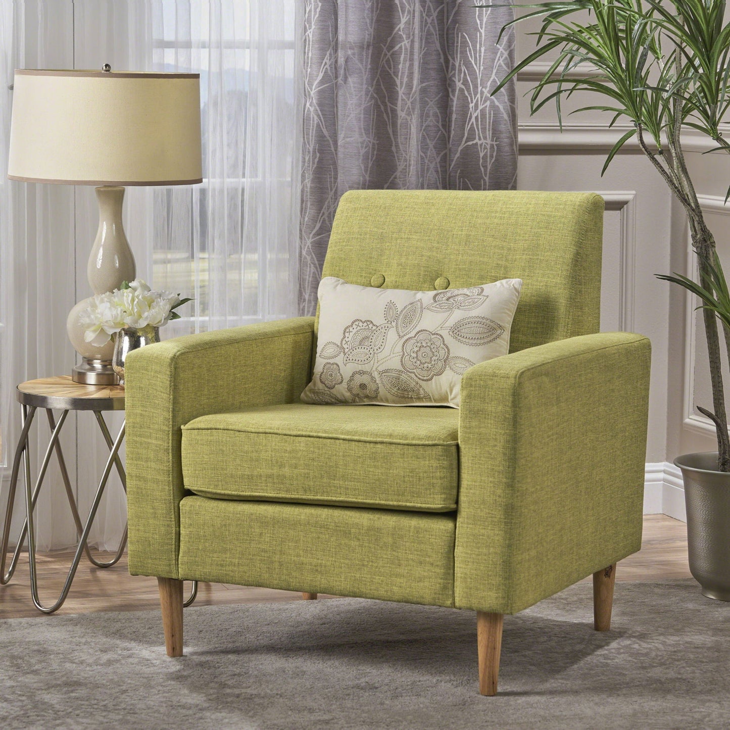 Nebulize Upholstered Fabric Club Chair With Button Tufted And Square Off Arm And Back