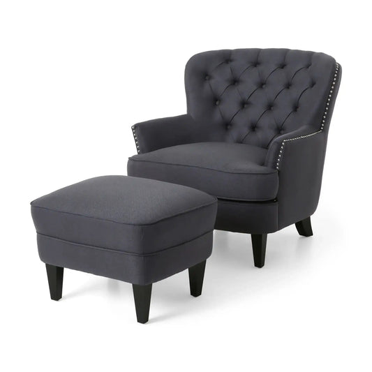 Enchante Living Room Set With Tufted Back Club Chair And Ottoman