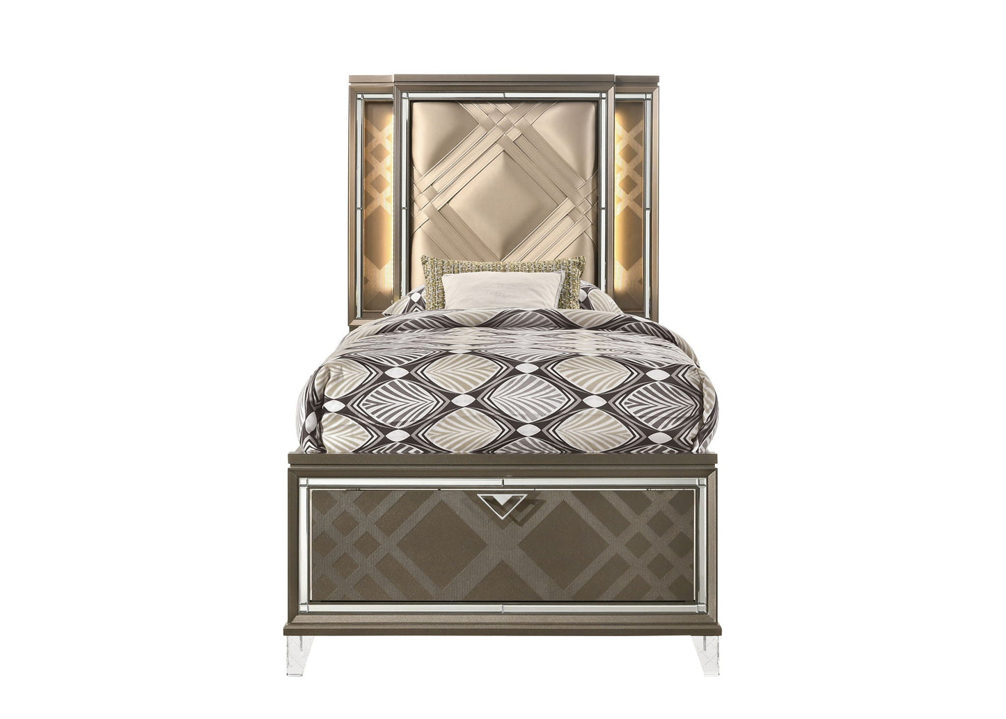 Skylar Full Bed With LED & Storage - Dark Champagne