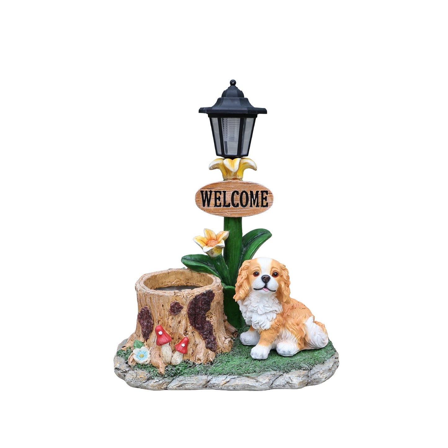 Sitting Dog Solar Lantern Planter Statue