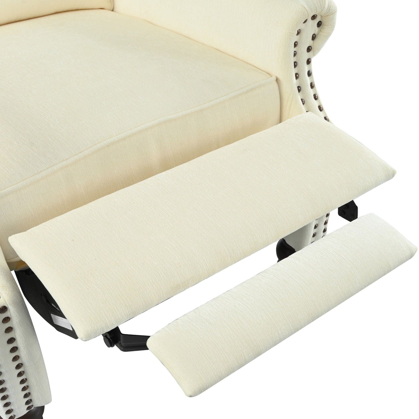 Push Back Recliner Chair Upholstered With Classic Wing Back And Solid Gourd-Shaped Legs