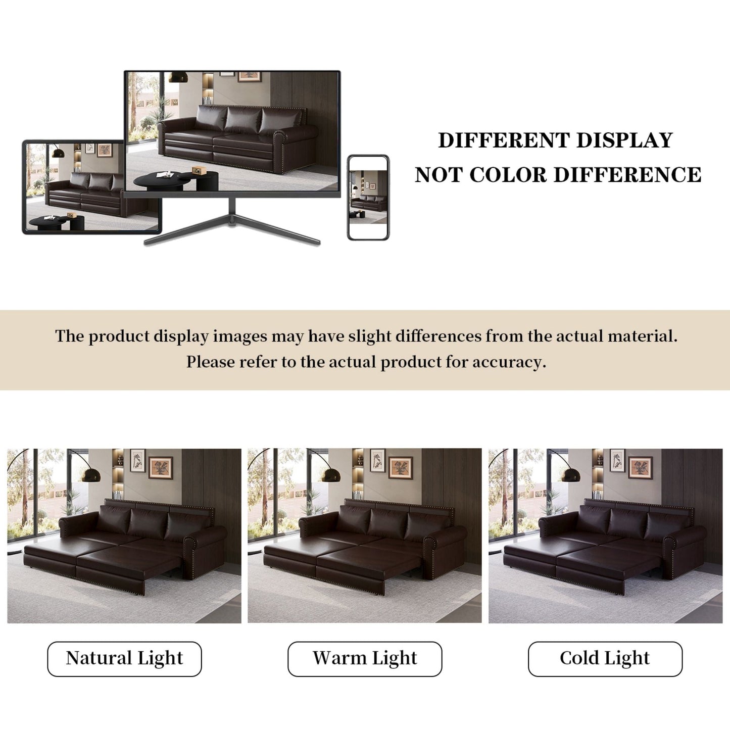 3 In 1 Convertible Sleeper Sofa With Nailhead Trim & Rolled Arm
