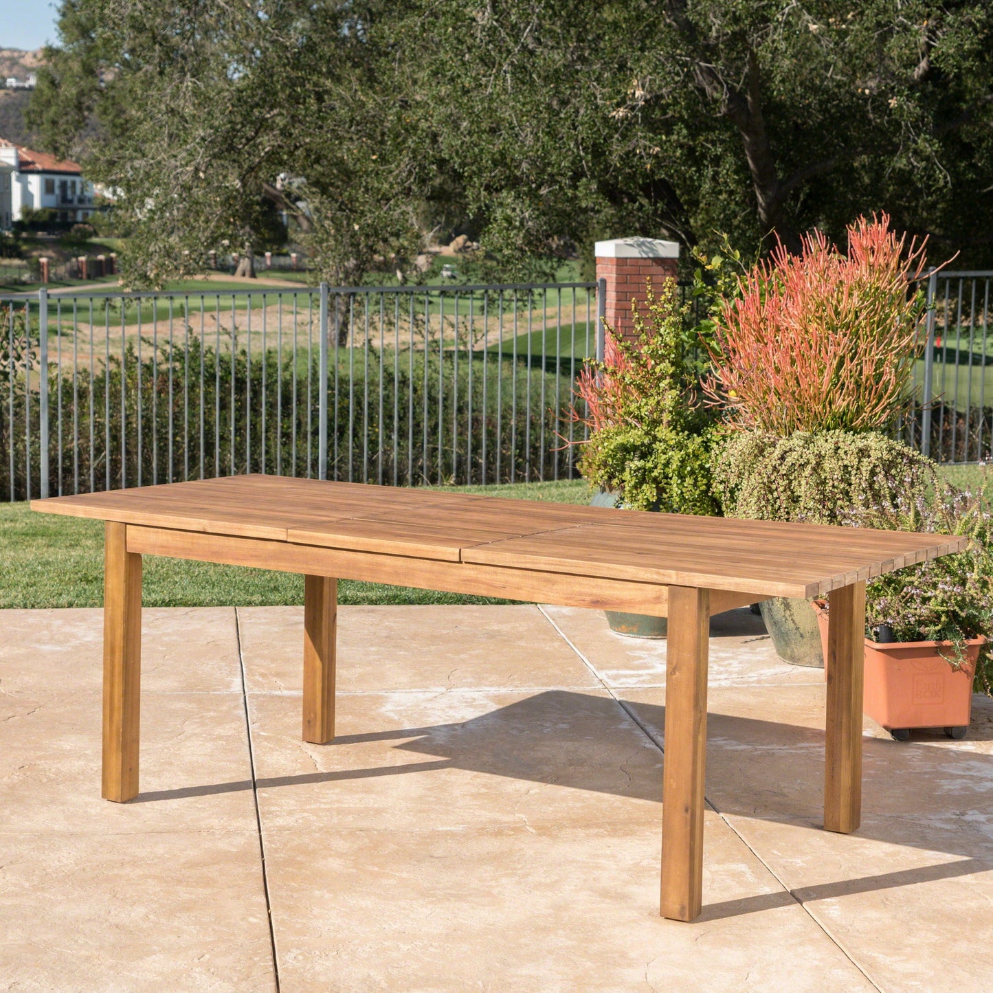 Wilson Expandable Dining Table With Slat Design - Teak Acacia Wood