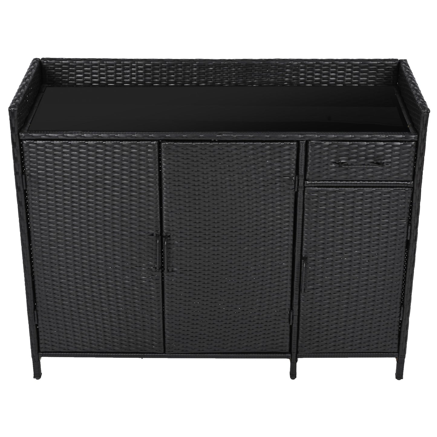 K&K 47.5"W Wicker Outdoor Storage Cabinet with Tempered Glass Top