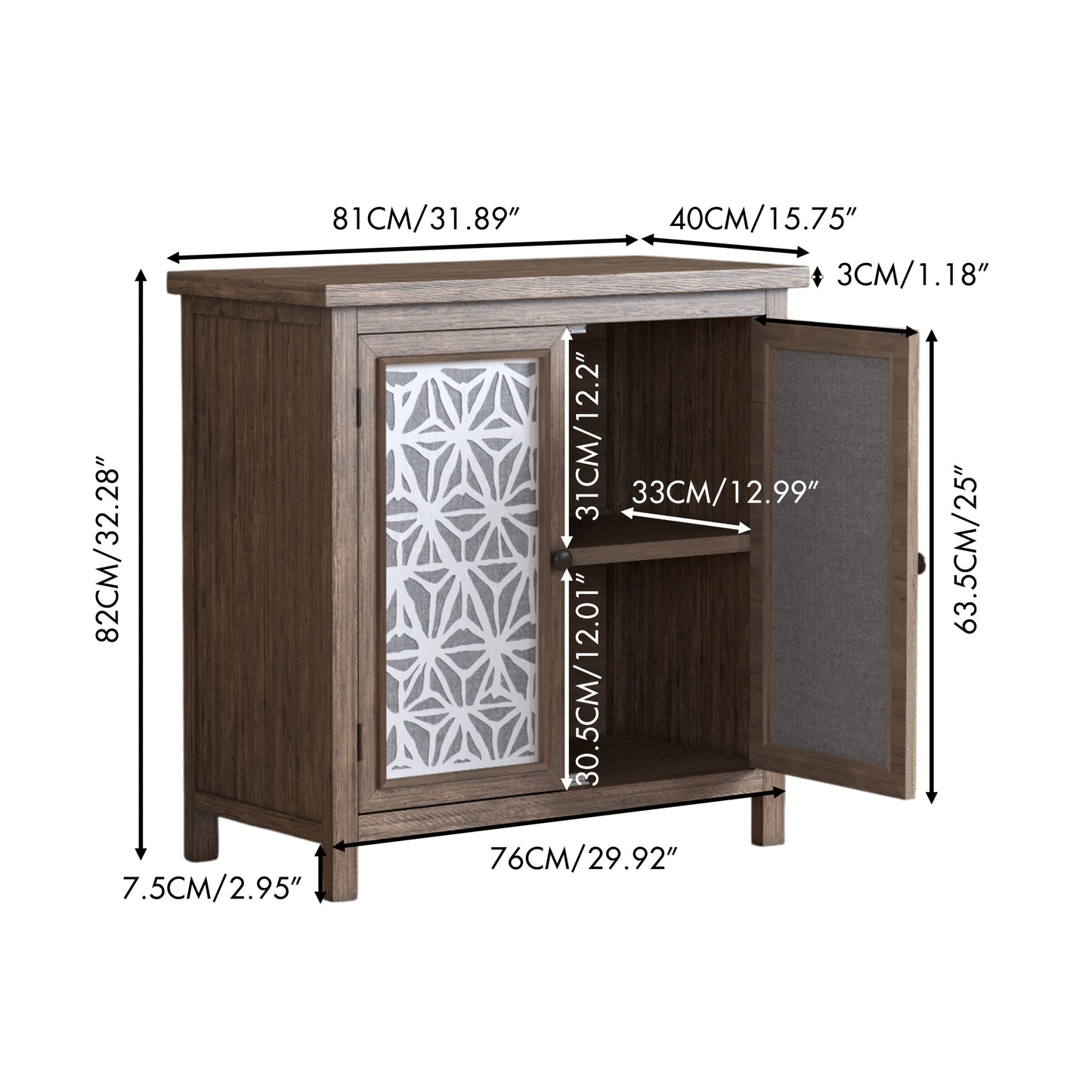 Rustic Natural Aged Brown Solid Wood Transitional Storage Cabinet – 31.89'