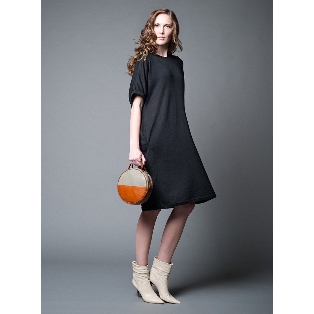 Black Moon Bag Crossbody Clutch Eco Leather Handwoven Cotton Retro Style