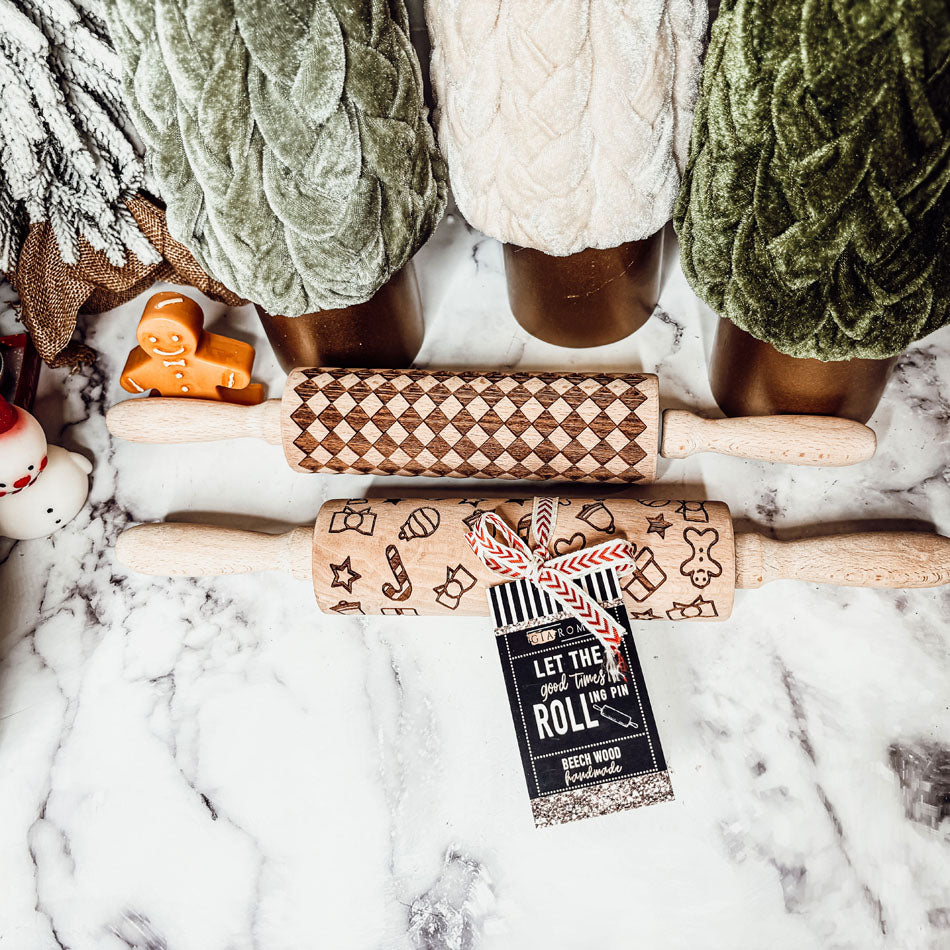 Embossed Courtly Check Rolling Pin For Cookies, Fondant and Baking With Kids