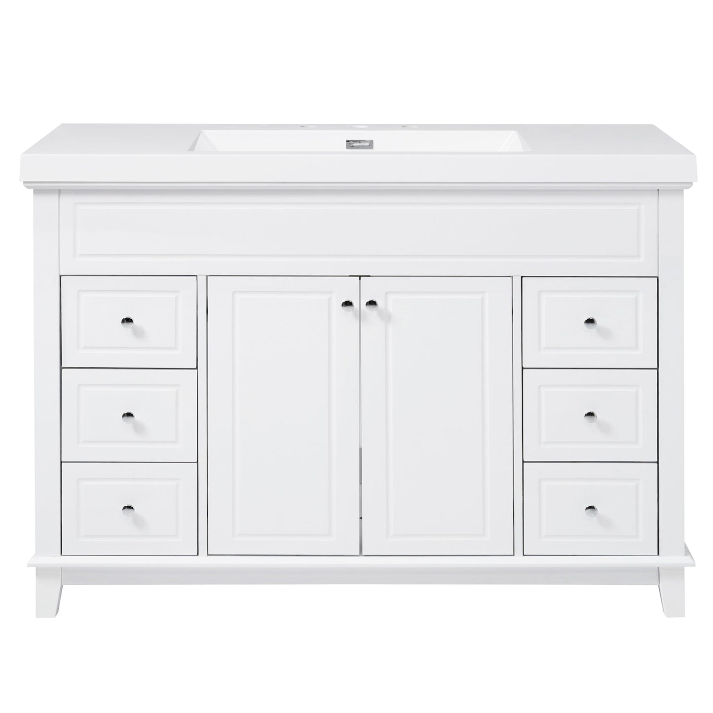 Bathroom Vanity With Sink, 6 Soft Close Drawers & Double Doors - White