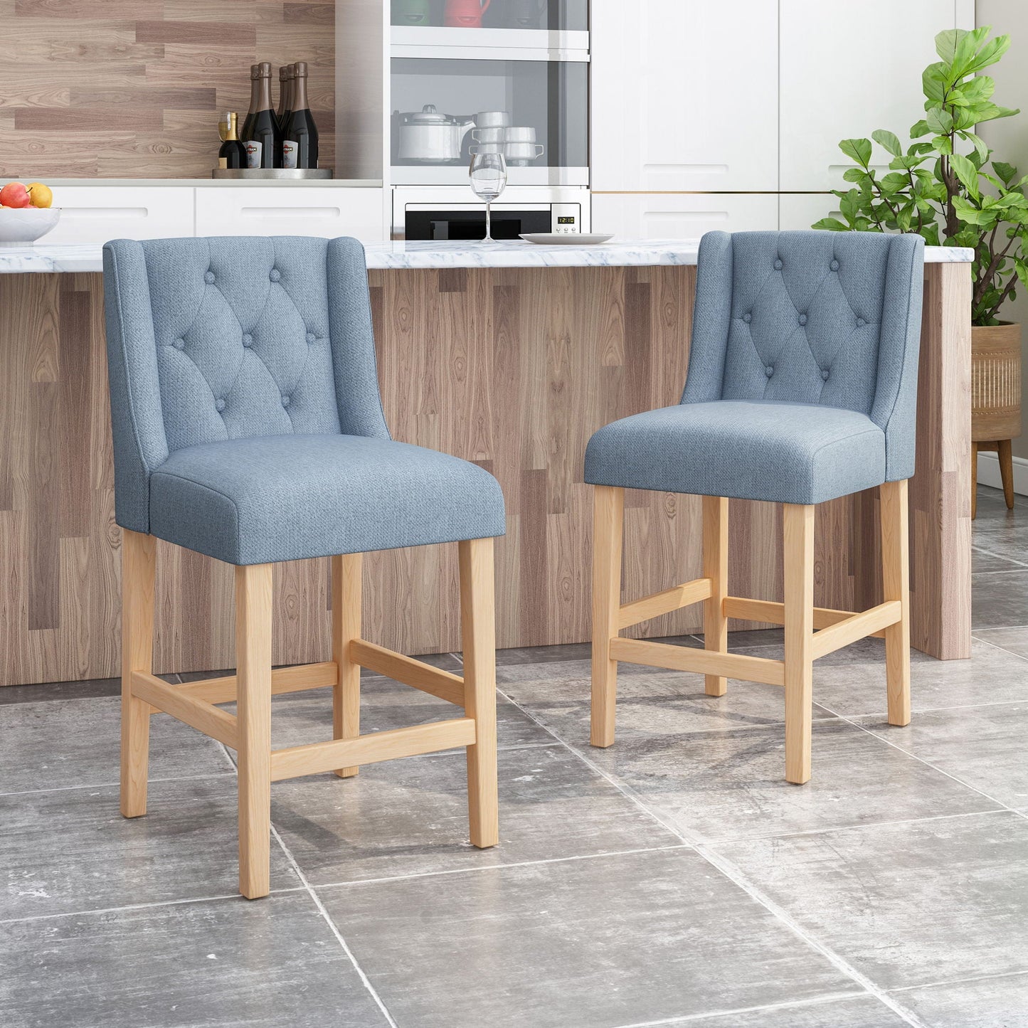 Vienna Contemporary Fabric Tufted & Wingback Counter Stools (Set of 2)