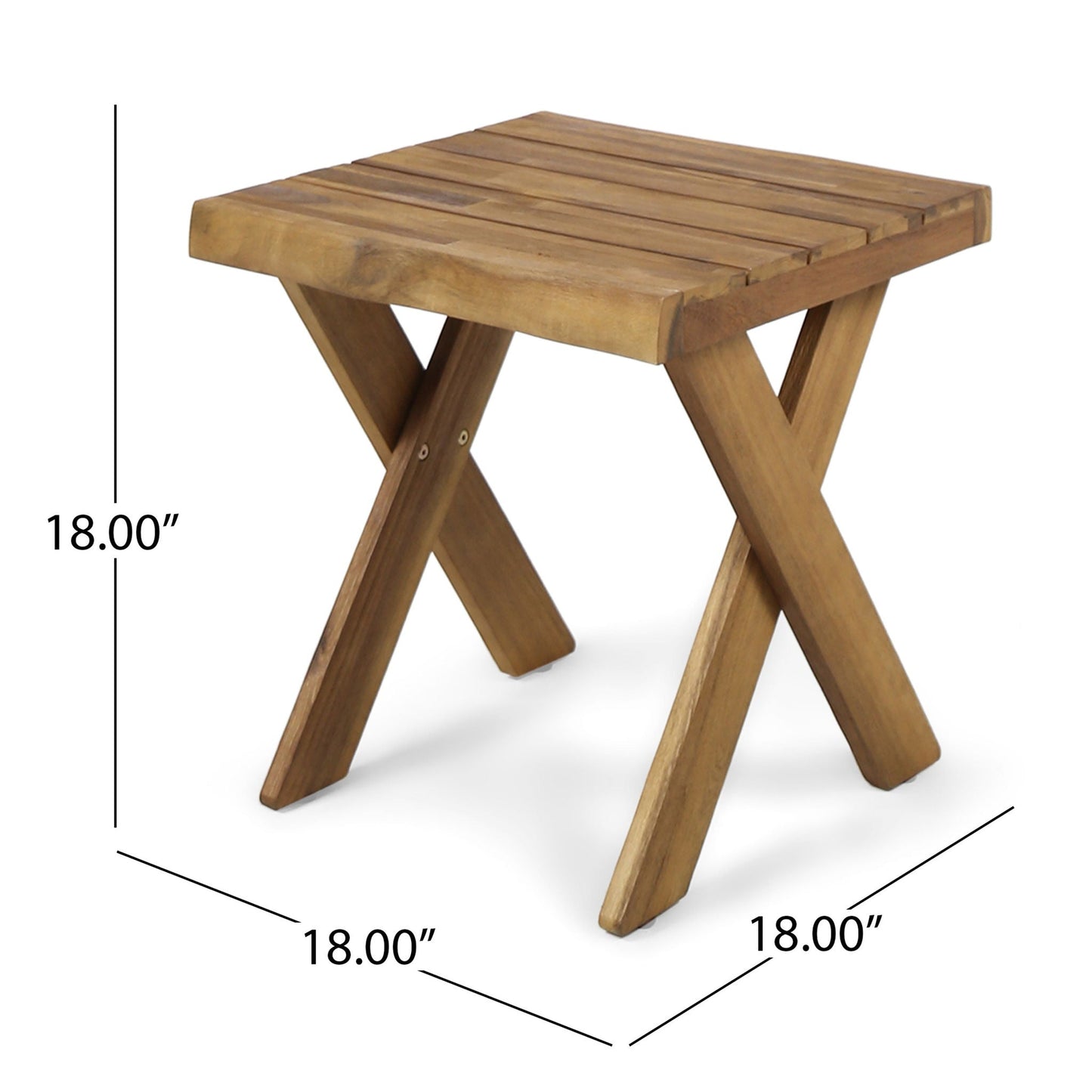 Passion Outdoor Side Table With Cross Base and Slatted Top - Teak