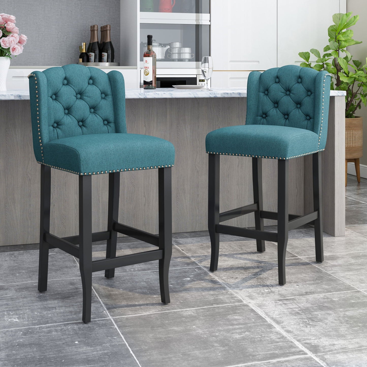 Vienna Contemporary Fabric Tufted Wingback Counter Stools (Set of 2)
