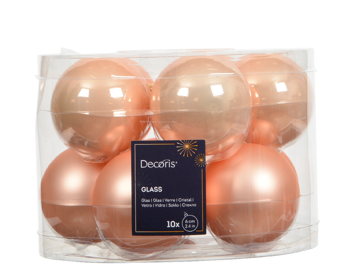 Glass 2.4" Ornaments - 10 piece Set - Peach Pearl