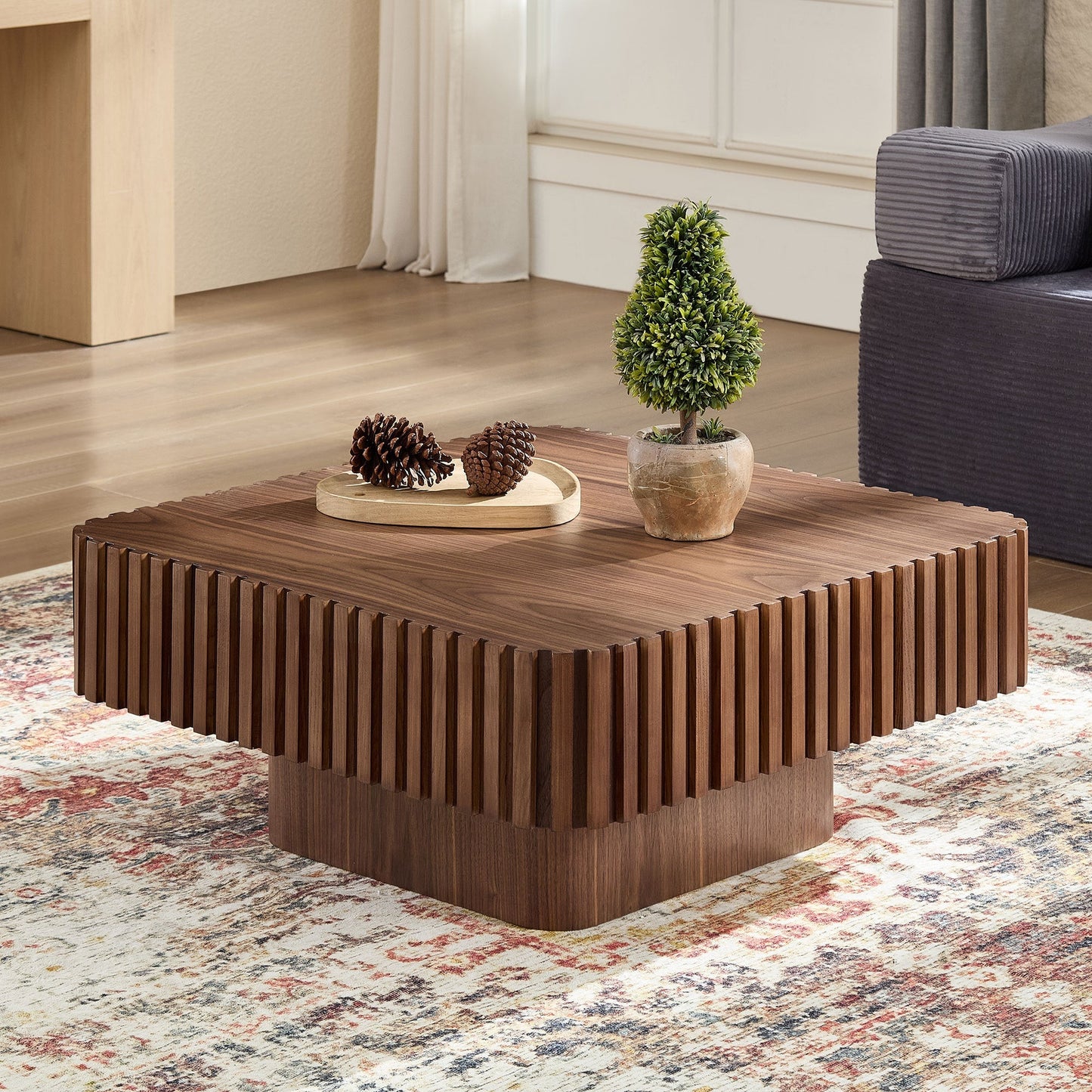 31.5 Inch Modern Handcraft Drum Coffee Table Walnut
