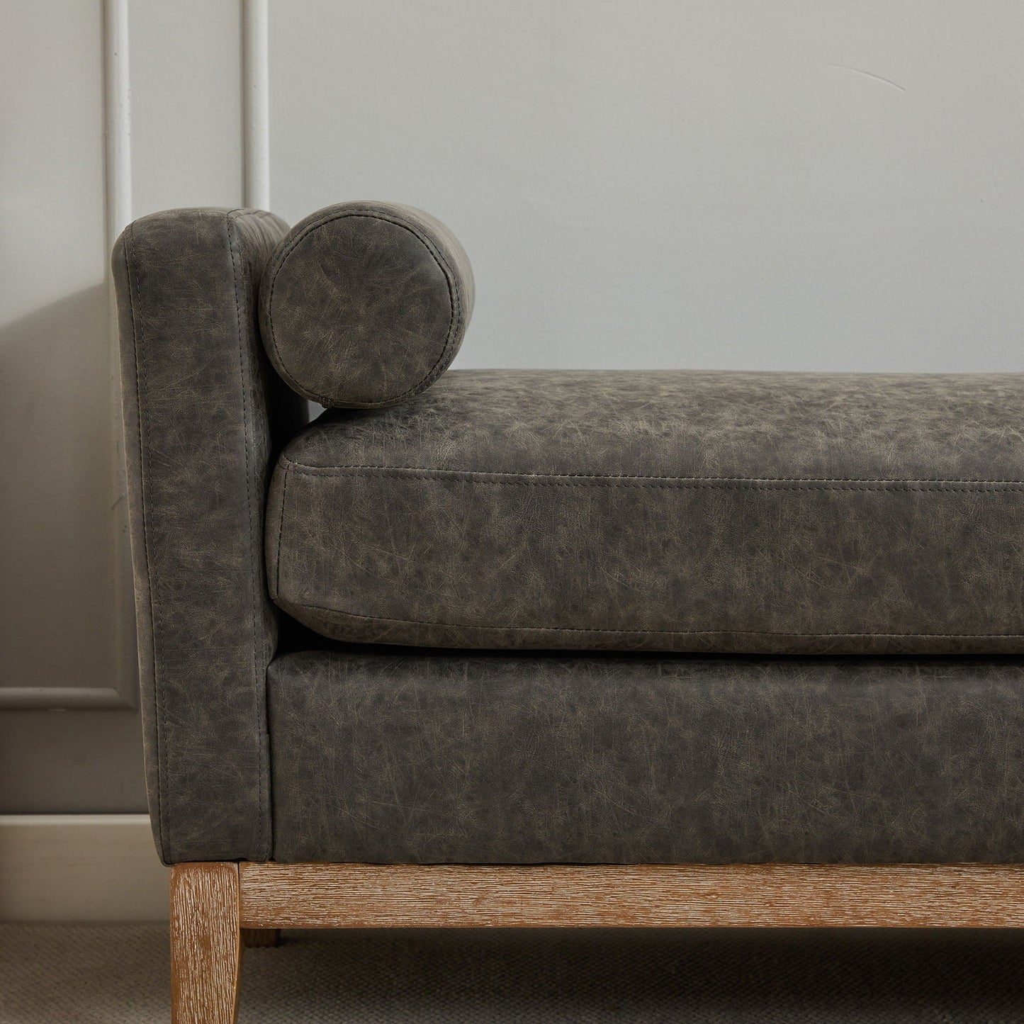 Elegant Upholstered Bench Daybed Ottoman With Bolster Pillows