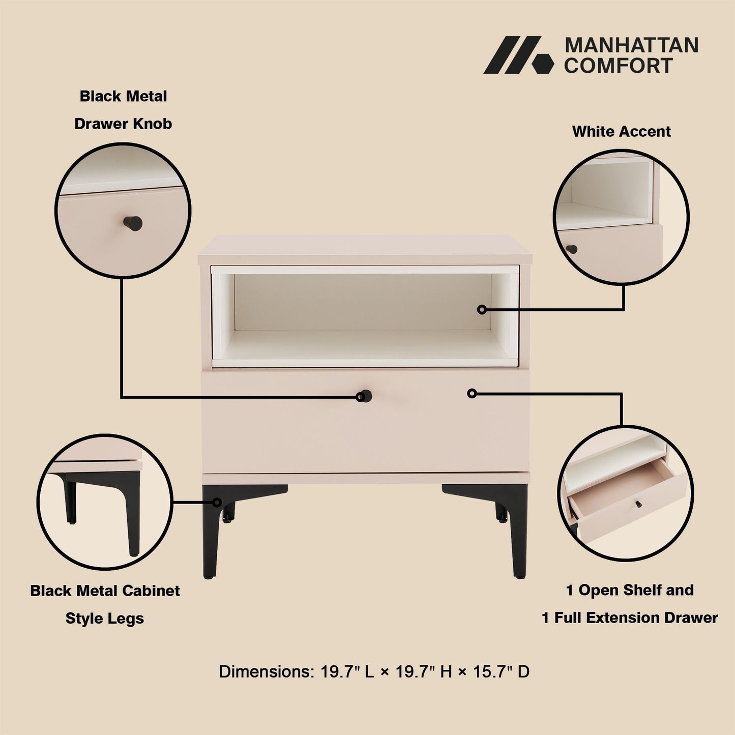 Amara - Nightstand With 1 Drawer
