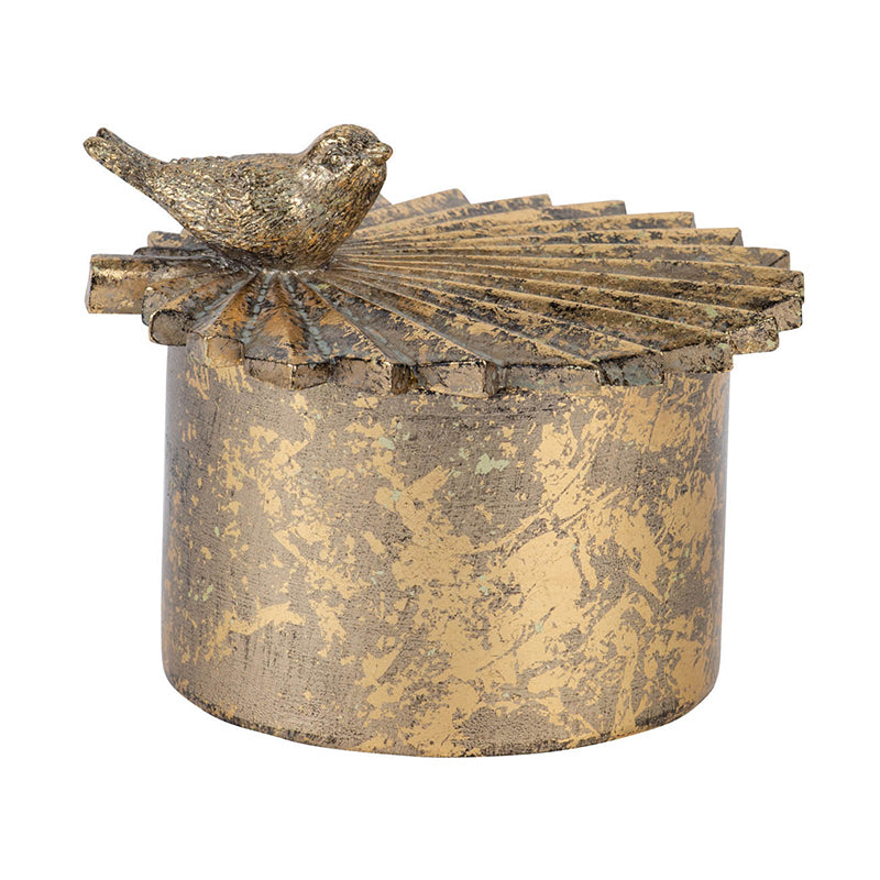 5.1x4.9x3.9' Circular Trinket Box With Bird