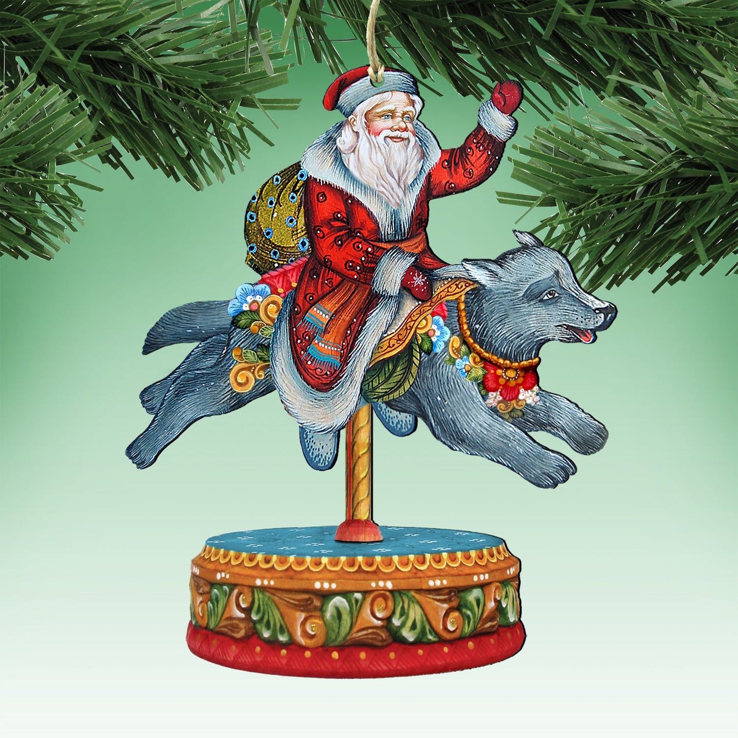 Carousel Wooden Ornaments-Tiger,Santa,Giraffe - Christmas Decor - 8100089S3