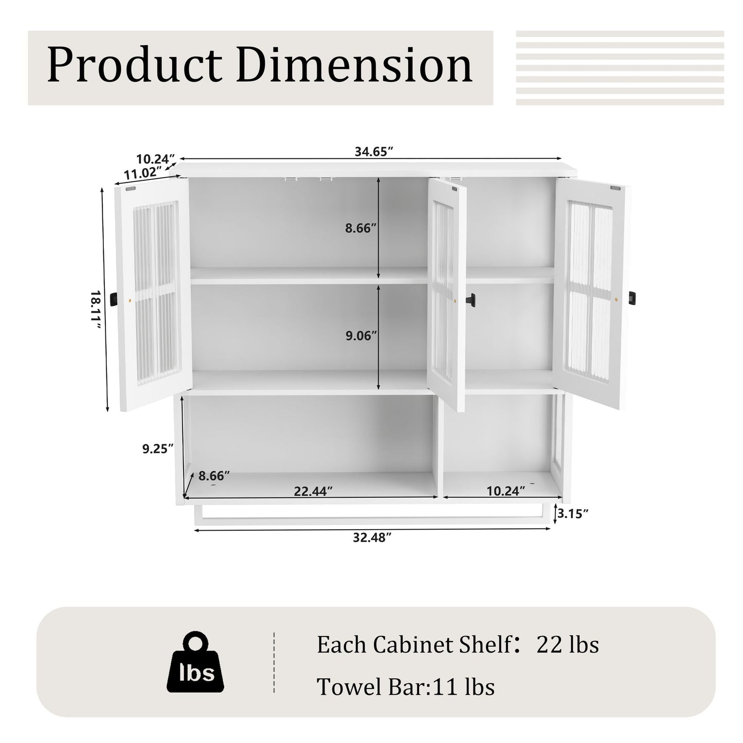 3 Door Wall Cabinet With Glass Door And Towel Bar