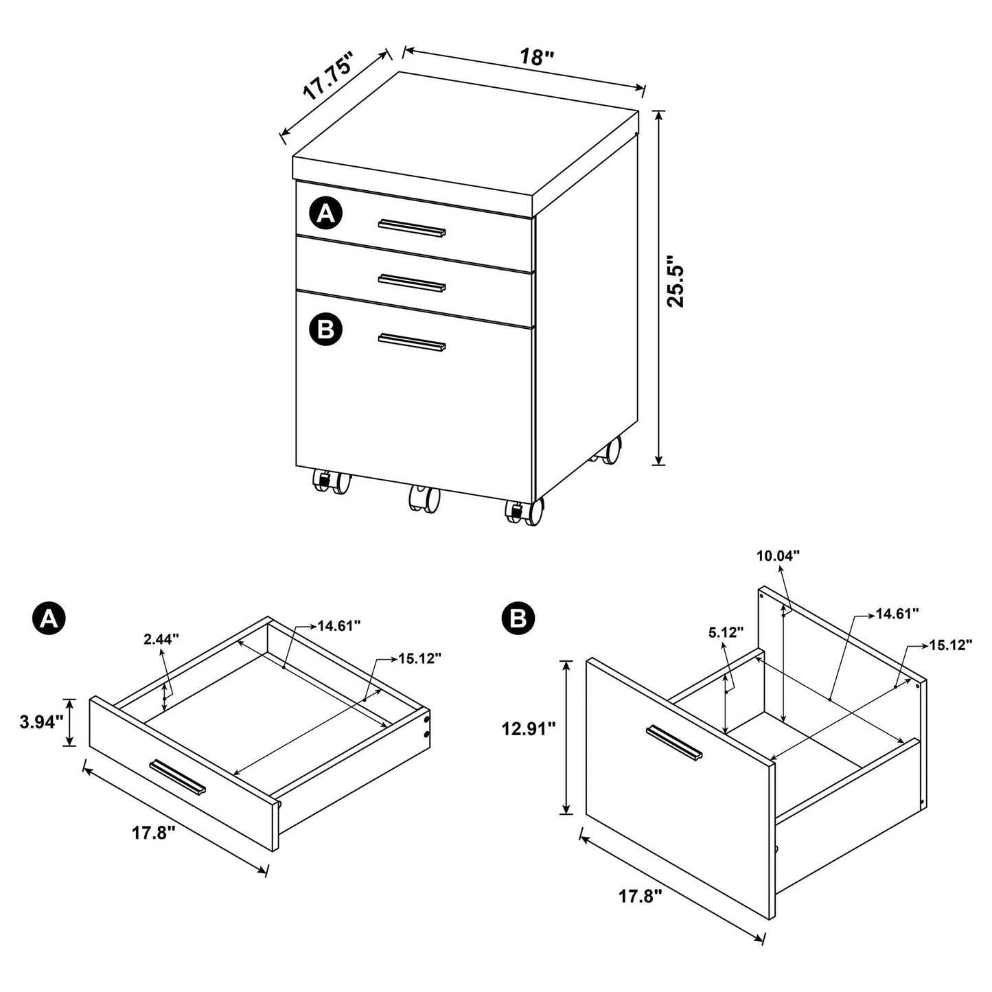 3 Drawer File Cabinet? Compact Office Storage For Home - Brown