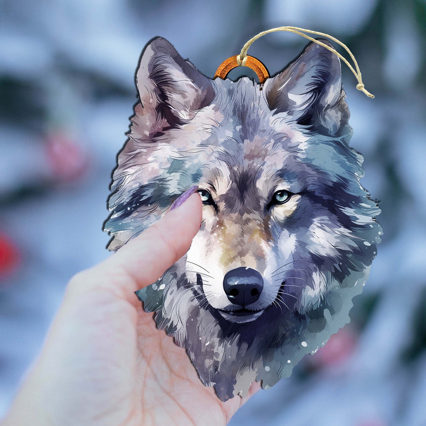 Alaskan Wolf Face Wooden Ornaments by G.Debrekht - Wildlife Holiday Decor - 8710125-1