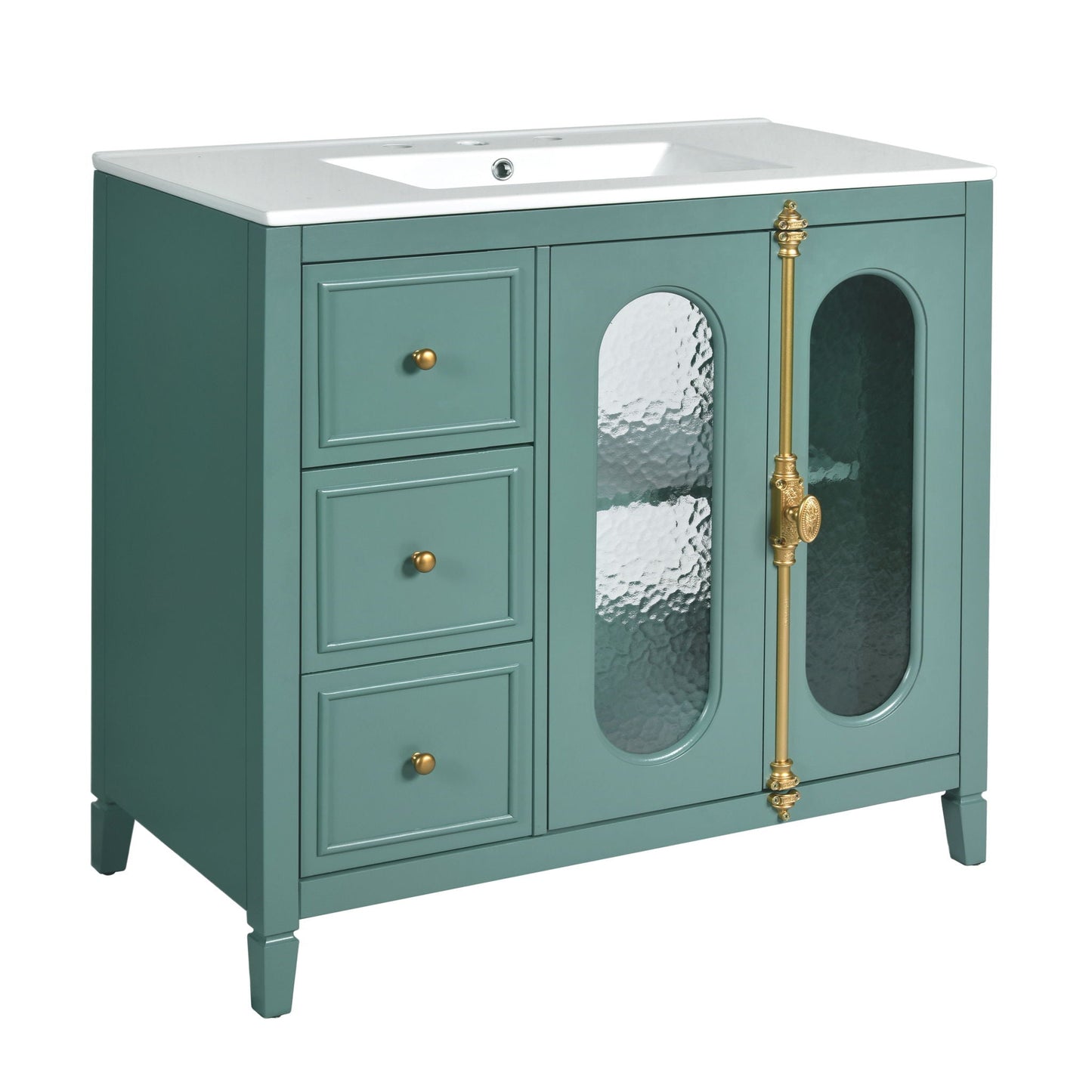 Bathroom Vanity with 3 Drawers and 2 Soft-Close Doors Cabinet - Lake Green