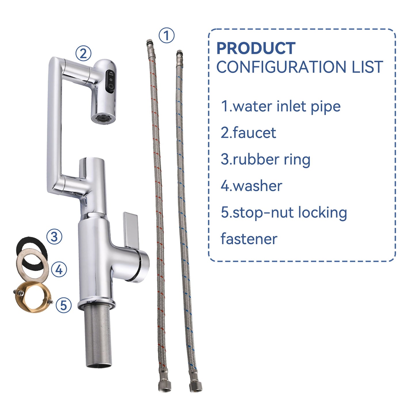 Bathroom Sink Faucet With Spray Function And Temperature Display, Anti Skid Switch, 360 Degree Rotary