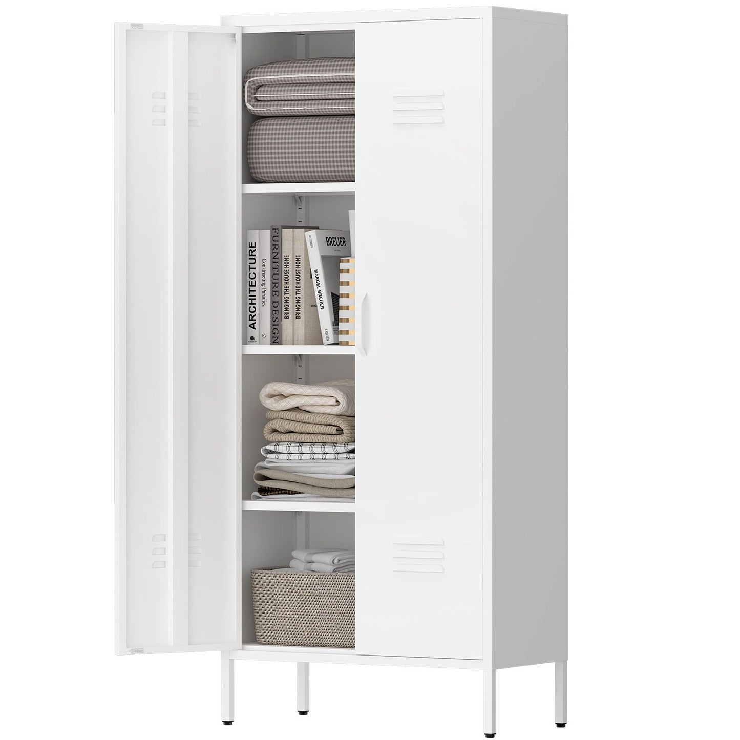Modern Storage Cabinet with Adjustable Shelves and Magnetic Door Stopper