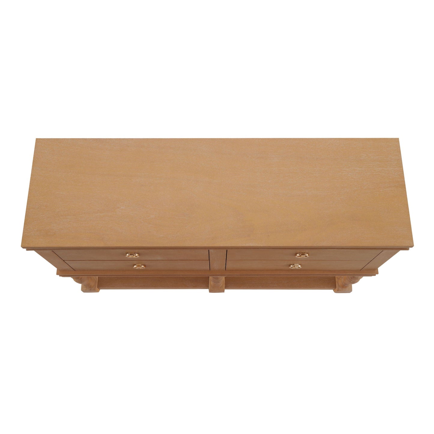 Console Table With 4 Soft Close Drawers, Thick Bottom Shelf For Living Room - Natural