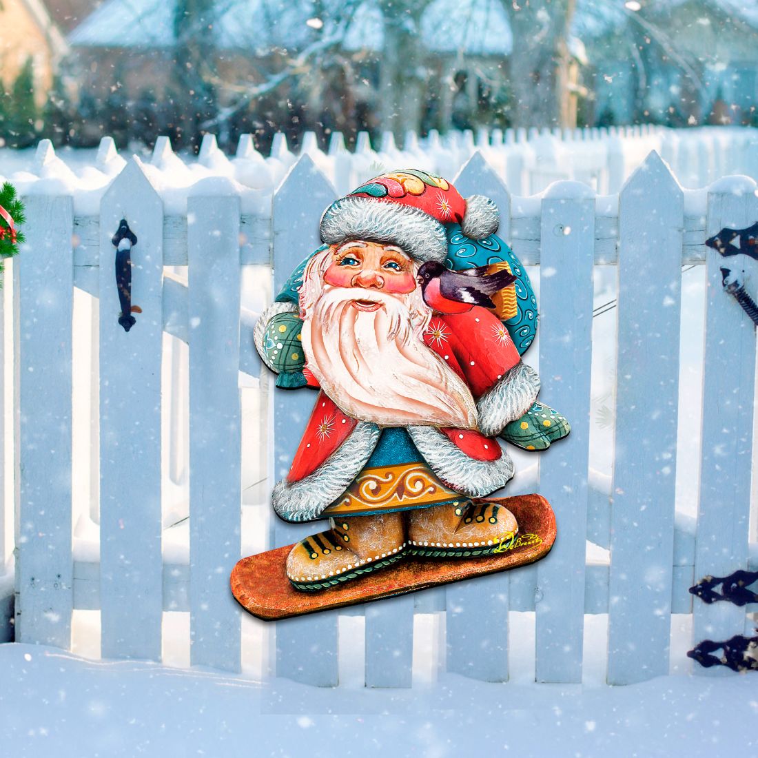 Snowboarding Santa Christmas Door Decor by G. DeBrekht - Christmas Santa Snowman Decor - 8119171H