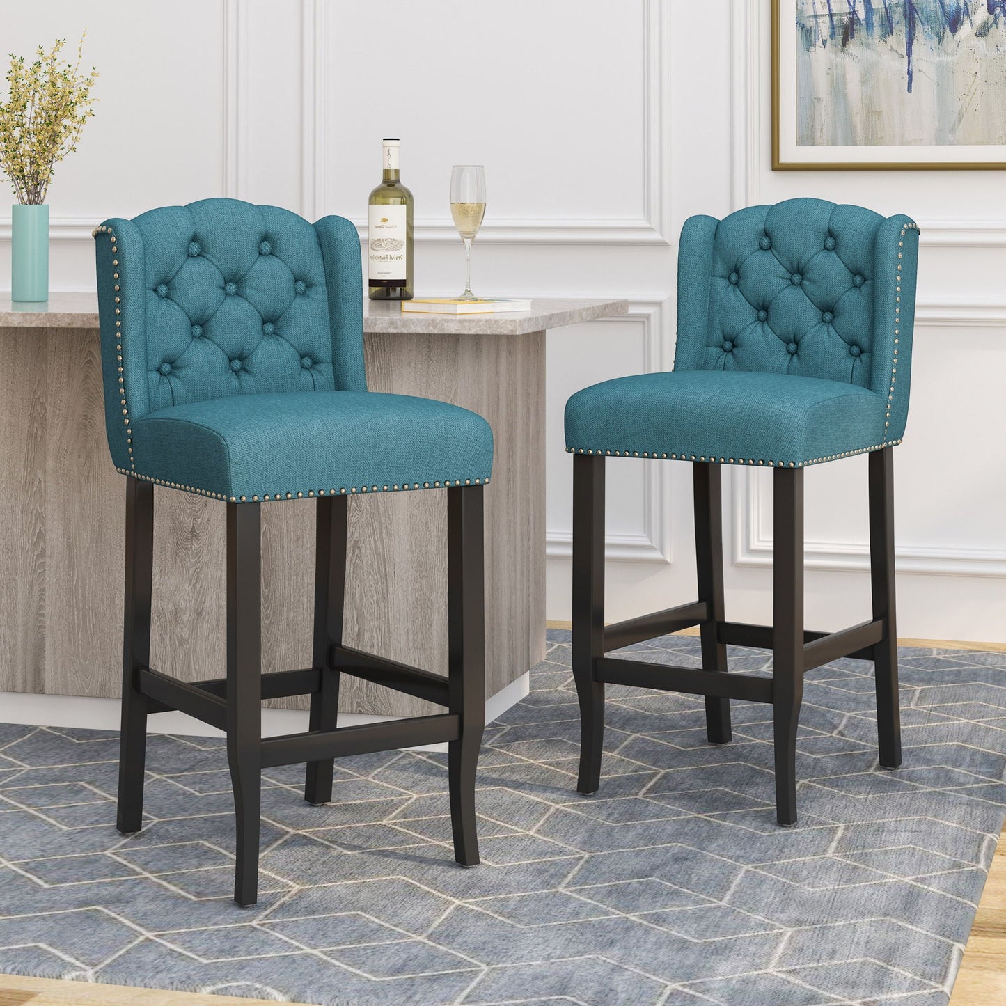 Vienna Contemporary Fabric Tufted Wingback Counter Stools (Set of 2)