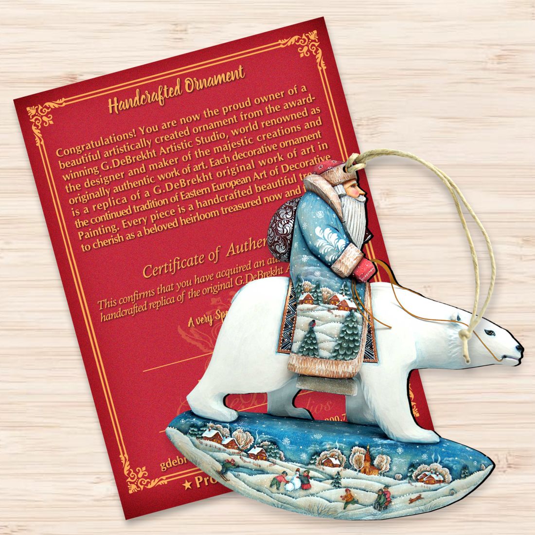 Santa Polar Bear Wooden Ornaments by G. DeBrekht - Christmas Santa Snowman Decor - 8116382