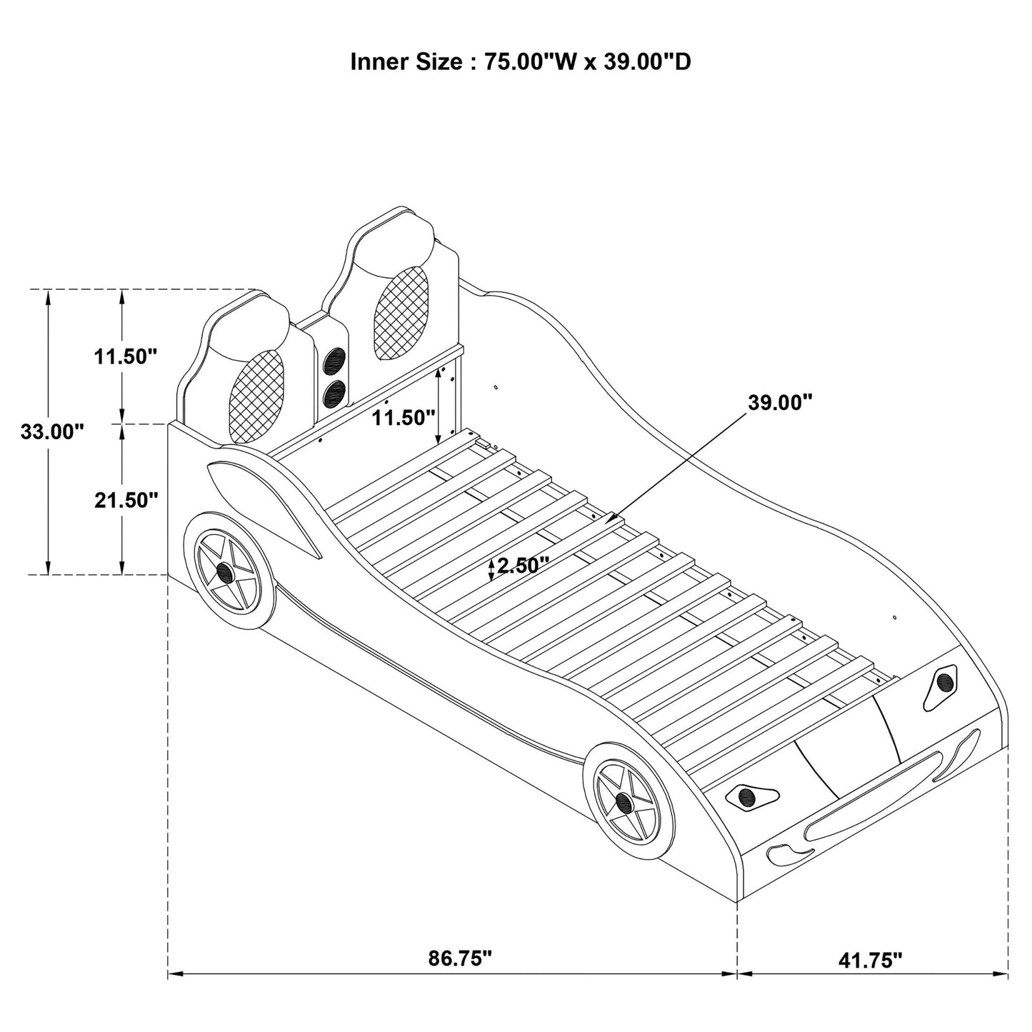 Solana - Race Car Bed With Underglow Lights