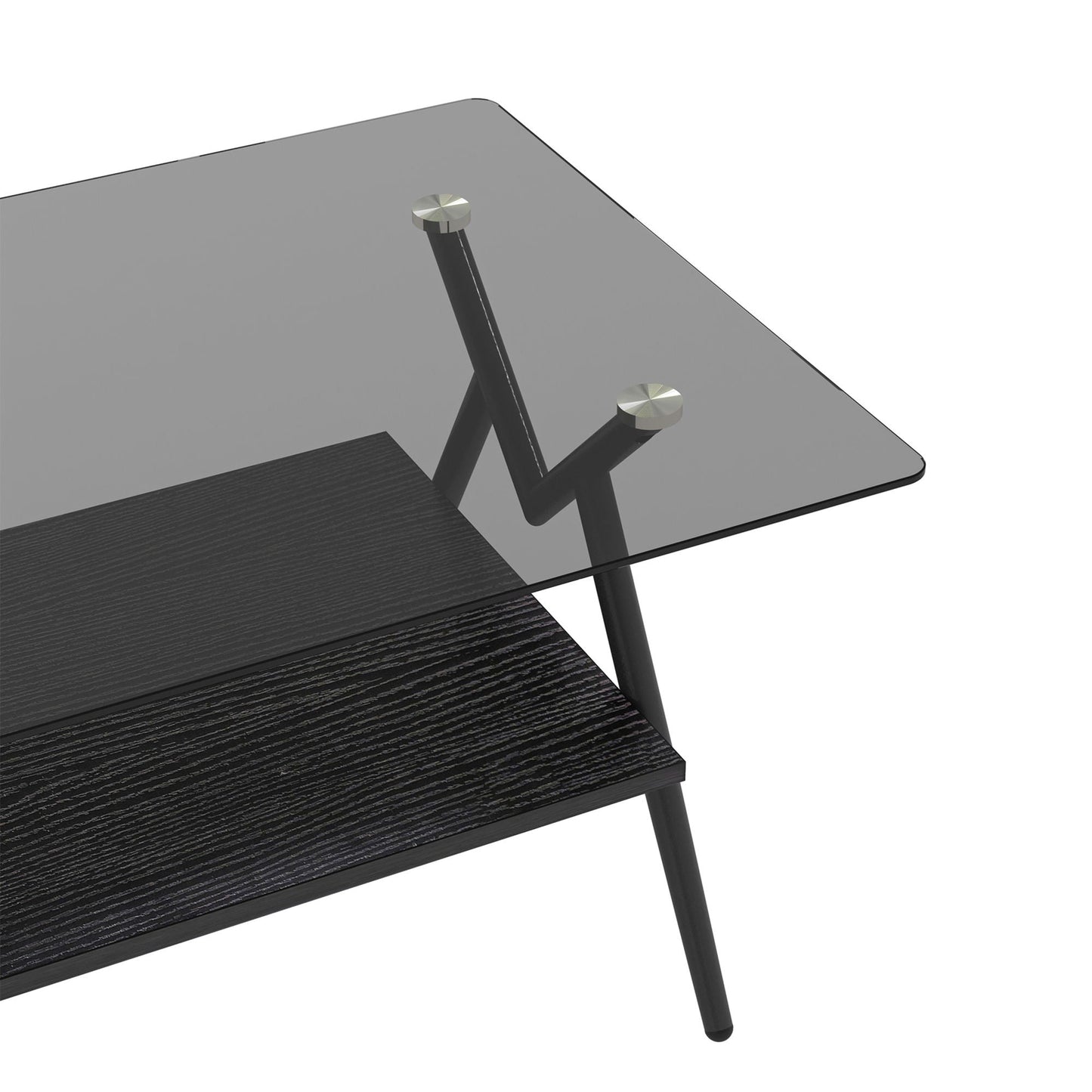Rectangle Coffee Table With Tempered Glass Top And Shelf, Modern Table For Living Room