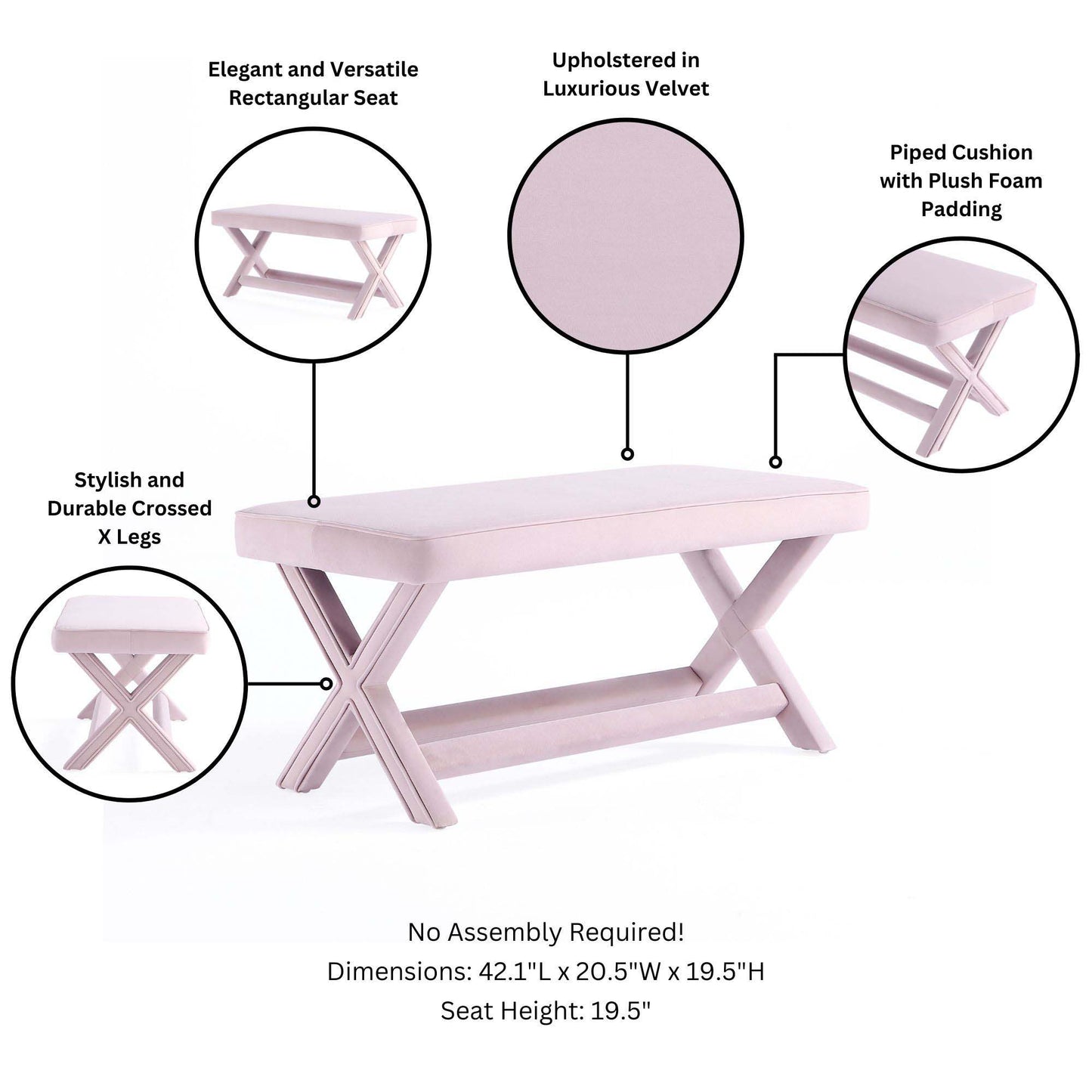 Abigail - Accent Bench With Piped Cushion