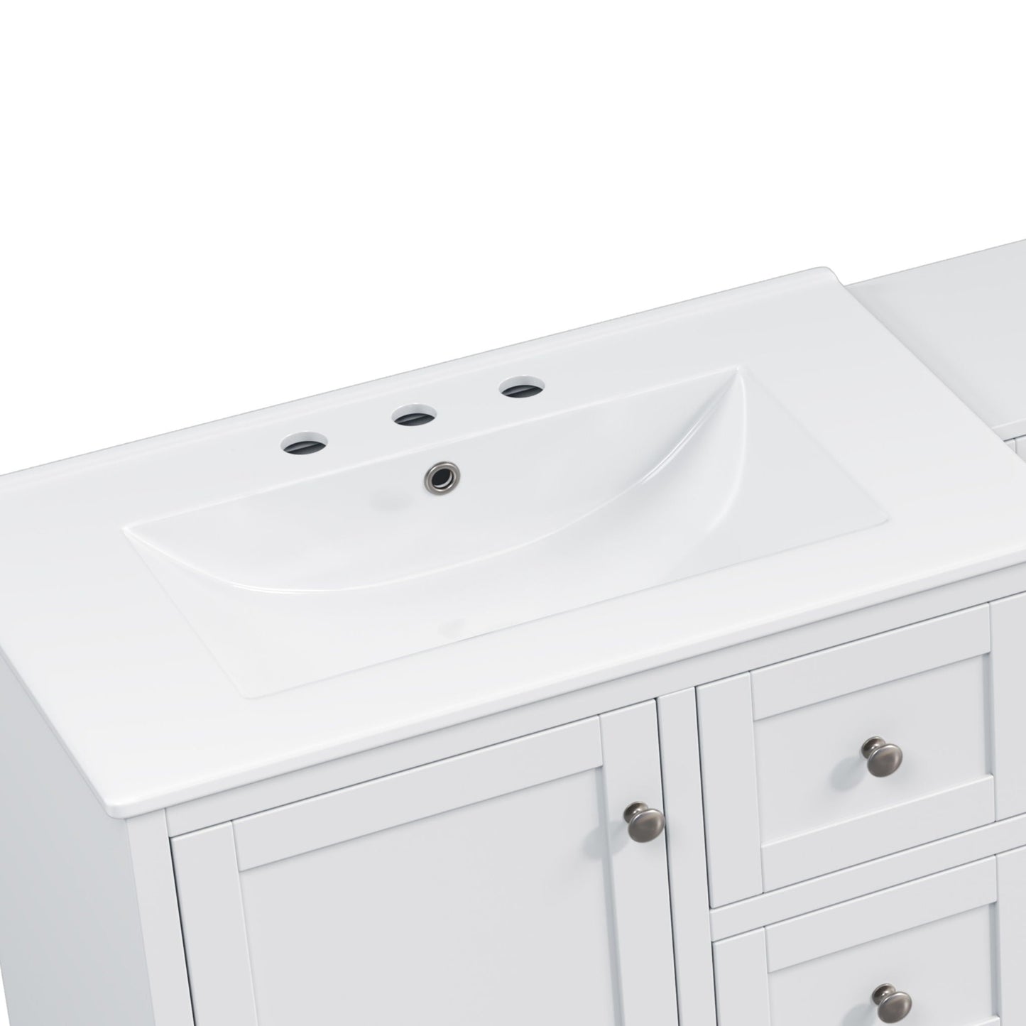 Double Sink Bathroom Vanity With Countertop, 2 Ceramic Sinks, 6 Drawers
