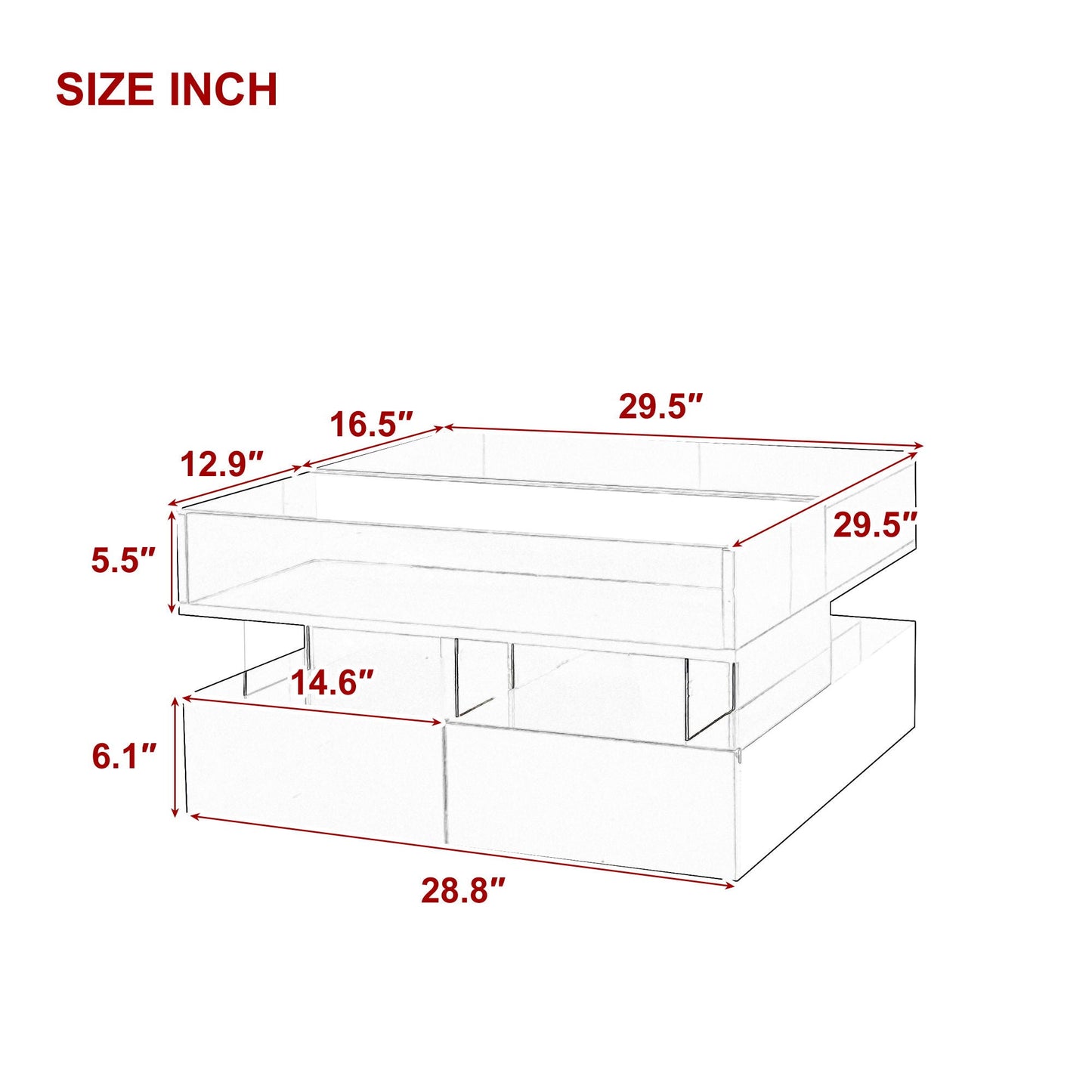 Lift Top Coffee Table With 2 Drawers, Hidden Space And LED Lights For Living Room