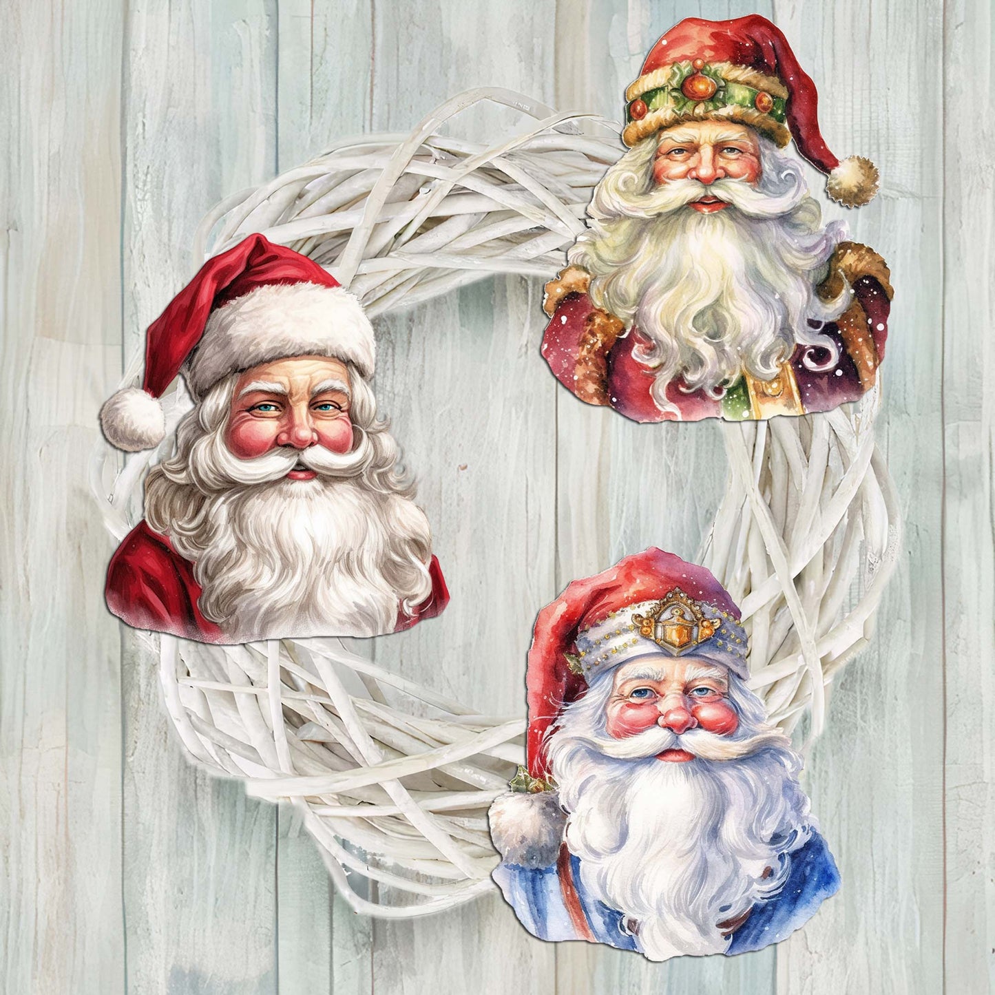 Jolly Santa Faces Clip-On Eco Wood Decorative Ornaments Set of 3 by G. Debrekht - Christmas Decor - 8091045C-S3